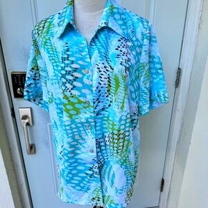 ALLISON DALEY. Multicolored, Button Down Shirt, Short Sleeve. Size 14.